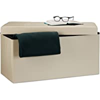 Relaxdays Faltbare Sitzbank 38 x 78 x 38 cm HxBxT- 2-Sitzer m. Stauraum- Kunstleder Sitzhocker 300 kg belastbar- Creme…